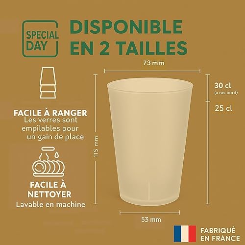 SPECIAL-DAY gobelet plastique dur reutilisable 30cl / 60cl rigide- Lot de 100,50,25 verres en Polypropylène dur - verre Couleur Givrée fabriqué en France (30cl, 25, unité) - Nail Gallerys