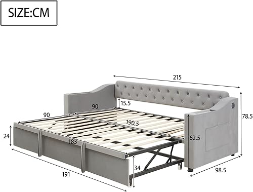 PUGSDRLY Canapé Lit Convertible 90/180x190cm avec Port USB et Espace de Rangement,Design Multifonctionnel canapé lit 2 Places Convertible,sommier à Lattes,Tissu Velours,sans Matelas (Beige) - Nail Gallerys