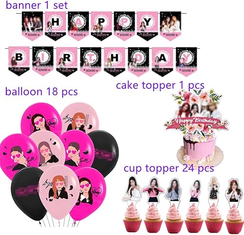 44PCS Black-P Birthday Decorations Black-P Kids Theme Party Decorations Convient Pour Les Décorations d'Anniversaire d'Enfants, y Compris Les Ballons Et Les Tirez Le Drapeau - Nail Gallerys