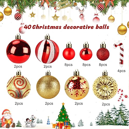 KIMIGO Lot de 40 Boules de Noël,Ornements dorées et Rouges,Decoration Noel Sapin,Ensemble de Décoration de Sapin de Noël pour Arbre de Noël Intérieure ou Extérieure,pour Toutes Sortes de Festivals - Nail Gallerys