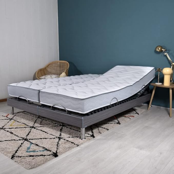 EBAC Literie Lit électrique S62+Matelas Wave 2x70x190 - Mousse - Soutien Medium - Made in France - Nail Gallerys