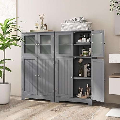 GIANTEX Armoire de Rangement Haute à 4 Portes, Colonne Salle de Bain Étagère Réglable à 3 Niveaux, Commode en Bois Convient pour Toilette, Salon, Cuisine, 30 x 60 x 109 cm, Blanc (Blanc) - Nail Gallerys