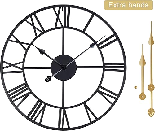 Lafocuse 56cm Horloge Murale Geante Métal Or Rose Unique Silencieuse, Grande Horloge Design Moderne avec 2 Paires d'aiguilles, Pendules Murales en Chiffre Romain pour Décor de Salon Chambre Cuisine - Nail Gallerys