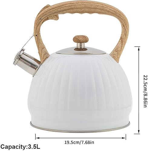 Bouilloire Théière Sifflante Rétro, Bouilloire Sifflante pour la Cuisinière à Gaz Grande Capacité 3.5L Forme de Citrouille Poignée en Bois-Blanc 19,5 * 22,5 cm - Nail Gallerys