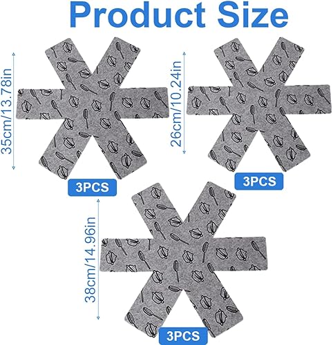 9 Pièces Poele Protection Poele Protection Poele et Casserole Protege Casserole et Poele Dessous de Plats Protections de Casseroles Anti-Rayures 3 Tailles (26/35.5/38Cm) Gris - Nail Gallerys