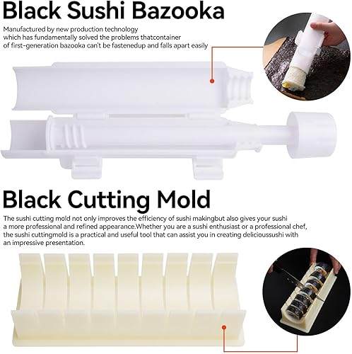 Doiaz Kit de fabrication de sushis professionnel avec rouleau Bazooka, tapis en bambou, moule à musubi, moule onigiri, couteau à sushi, plats en céramique et plus encore – Idéal pour les débutants en - Nail Gallerys