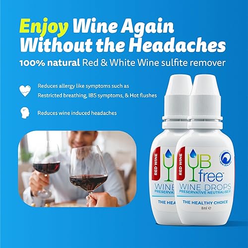 UB FREE Wine Drops - 2 Pack - Un éliminateur de sulfites naturel et biologique pour le vin rouge - Réduit naturellement les allergies au sulfite dans le vin - Une alternative à la baguette à vin - Nail Gallerys