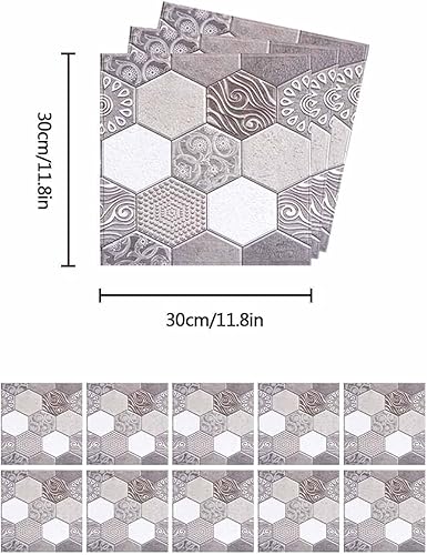 Tissting 10 Pièces Autocollants de Carreaux, 30x30cm Auto-adhésif de Carrelage Mural Sticker Carrelage decoration stickers Salle de Bain pour de Bain et Cuisine - Nail Gallerys