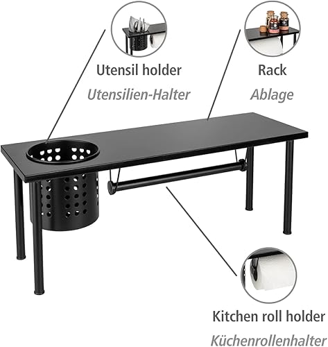 WENKO Étagère universelle avec porte-rouleau Blanco, étagère de cuisine, gain de place sur le plan de travail, support pour le rangement d'ustensiles de cuisine, acier inoxydable/MDF, 55 x 21 x 18 cm - Nail Gallerys