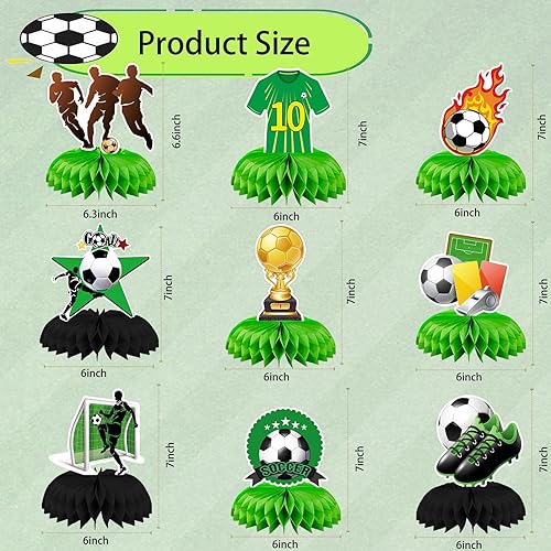 Lot de 9 décorations de fête d'anniversaire en nid d'abeille avec thème football 3D, fournitures de fête pour garçons et enfants - Nail Gallerys