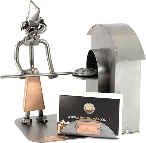 Steelman24 I Figurine en métal Pizzaiolo avec Porte-Cartes De Visite I Made in Germany I Idées Cadeaux I Sculpture d’Acier I Hommes de métal - Nail Gallerys