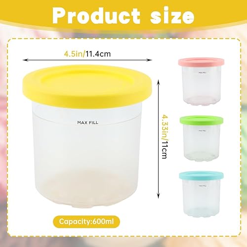 Lot de 4 récipients Creami pour sorbetière Ninja Creami - Accessoires pour la série NC301 NC300 NC299AMZ - Passe au lave-vaisselle - Anti-fuite - En rose, vert, jaune et bleu - Nail Gallerys