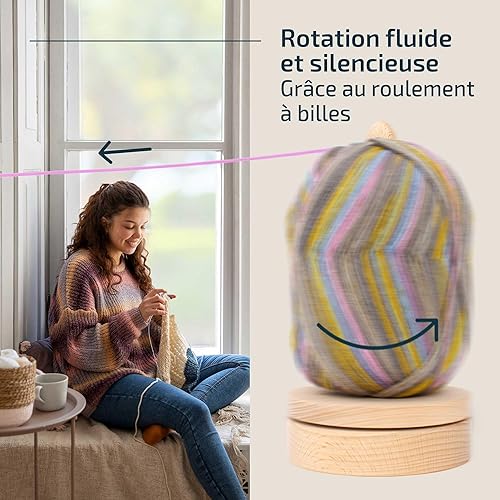 Hesørd Dérouleur de Laine en Bois Monté sur Roulement à Bille - Porte-Laine, Porte-Fils - Pour Tricoter et Crocheter de Manière Régulière sans Faire de Nœuds - Nail Gallerys