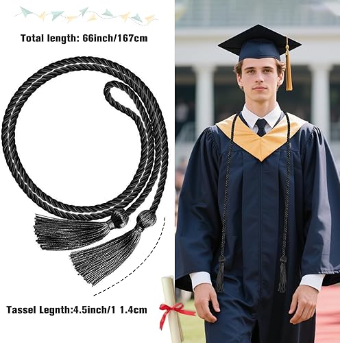 Cordon d'honneur de Graduation, Cordon d'honneur tressé avec Pompon, Décoration De Remise De Diplôme, 170 cm, pour Remise de diplôme, fête, Enterrement de Vie de Jeune Fille (Noir) - Nail Gallerys