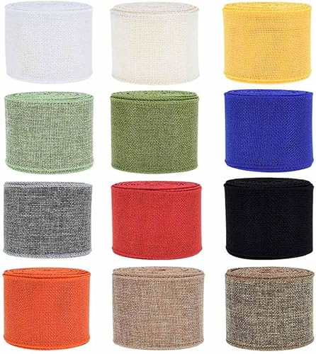 SHTGOI Ruban de jute de 10 yards par rouleau de 6,3 cm de large - Naturel - Multicolore - Ruban décoratif en toile de jute - Pour bricolage, artisanat, fête des mères, mariage, fête - Bleu # - Nail Gallerys