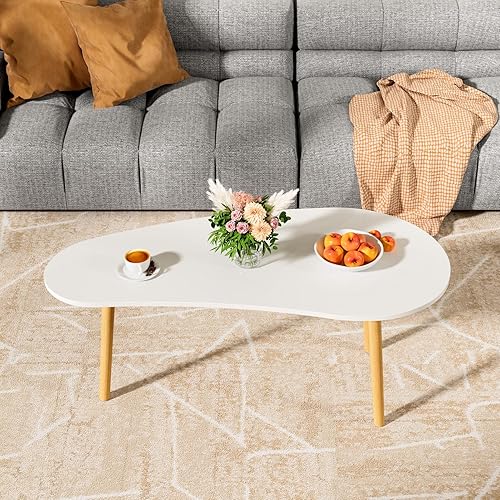 Haibinsuo Table basse en mangue moderne du milieu du siècle en bois massif avec finition résistante à l'eau, assemblage facile, mobilier minimaliste pour petits espaces (finition naturelle) blanc - Nail Gallerys