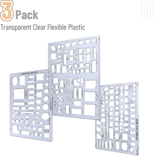 Mr. Pen - Lot de 3 gabarits pour plan de maison, avec idées décoration intérieure et meubles, outils de dessin et formes réglées pour l'architecture - Nail Gallerys