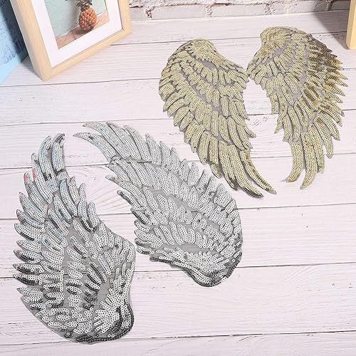 2 paires de vêtements bricolage aile paillette patch paillettes ange ailes patch thermocollant bricolage patch artisanal pour vêtements décor - Nail Gallerys