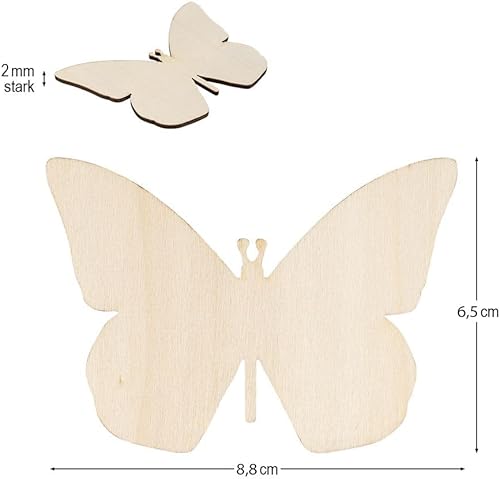 Ideen mit Herz Lot de 6 papillons en bois - Décoration de printemps - DIY - Plats - 2 mm d'épaisseur - Nail Gallerys