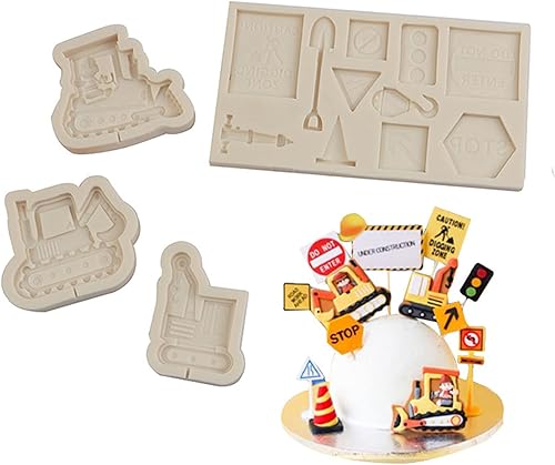 Xidmold Lot de 4 moules à fondant pour pelleteuse, chantier de chantier, chocolat, bonbons, dessert, décoration de gâteau, argile polymère, art en résine - Nail Gallerys