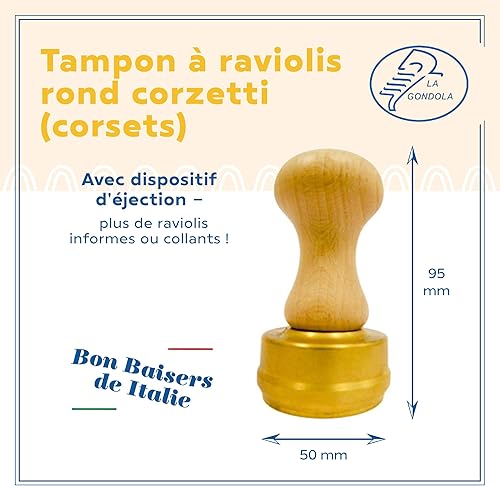 La Gondola Timbre à Ravioli - Rond Corzetti (Corsets) 50mm | Outil de Préparation des Fait Maison Pâtes | Laiton & Bois Naturel | Robuste & Facile à Utiliser | Tampon à Raviolis Fabriqué en Italie - Nail Gallerys