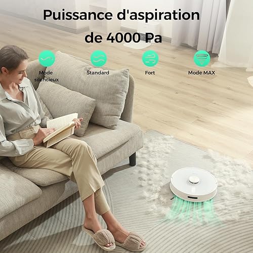 Redkey R10 Aspirateur Robot avec Station de Vidange, Fonction Lavage Auto-Nettoyant 90 Jours, Réservoir d'eau 350 ML, 4000 Pa, Navigation LDS pour Tapis, Poils d'animaux et Sols Durs - Nail Gallerys