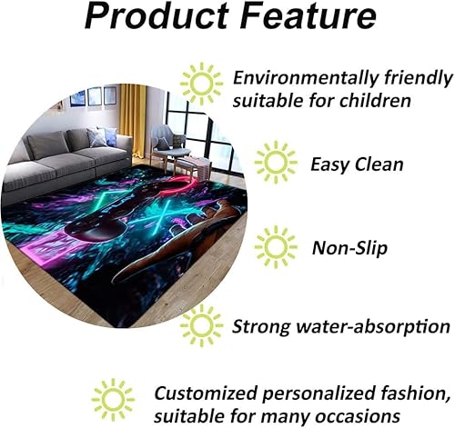 MANGGUO Tapis D'aire de Jeux pour Enfants de Contrôleur de Jeu 3D Gamer Salon Chambre Area Rugs Antidérapant Tapis Noir Bleu Rampant de Jeu en Flanelle pour Chambre (Bleu, 80x120 cm) - Nail Gallerys