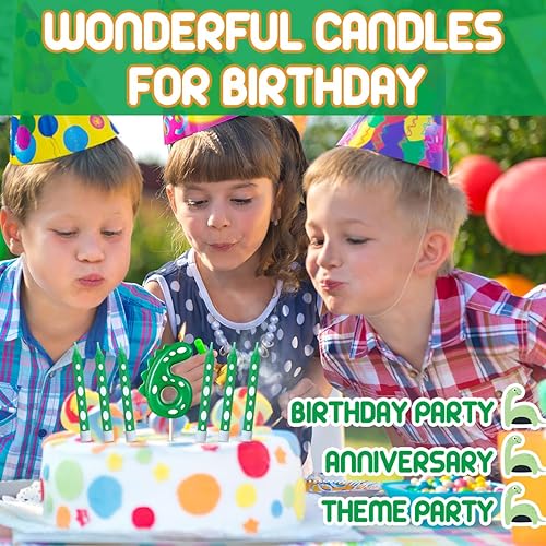 Dinosaure Bougie Anniversaire Numéro 6, Bougies Dinosaure, 9 pcs Bougies à Gâteau Vertes, Bougie Numéro avec 8 Longues Bougies pour Decoration Anniversaire Dinosaure Fête à Thème Dino (6) - Nail Gallerys