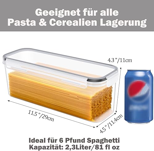 HRUISE Lot de 3 boîtes de conservation rectangulaires pour pâtes - 2,3 l - Avec couvercle hermétique - En plastique sans BPA - Pour la cuisine et les flocons d'avoine - Nail Gallerys
