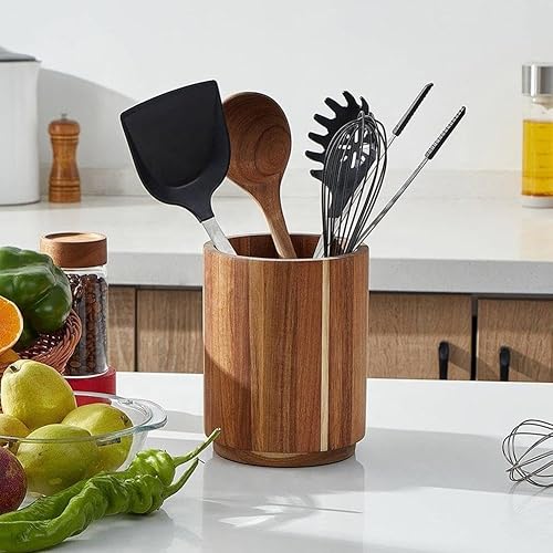 Porte-ustensiles de cuisine en bois rotatif à 360° pour comptoir, 18,3 cm pour cuillères, outils de cuisine, décoration de cuisine de ferme - Nail Gallerys