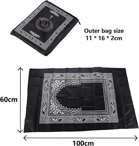 NIYATA Tapis de Priere de Poche Musulman, Tapis Priere Musulman Voyage,100x60CM,Vert Foncé,avec Boussole et Sac,Tapis de Prière Islamique,Tapis Prière Vert de Poche - Nail Gallerys