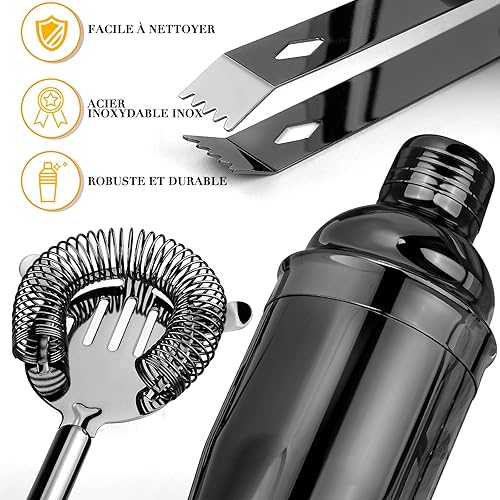 Ensemble Shaker à Cocktails avec Support, Mixeur à Boissons en Acier Inoxydable avec Tous Les Accessoires Essentiels, Kit d'outils de Bar Professionnel, Cadeau pour Homme, Papa, Femme - Nail Gallerys