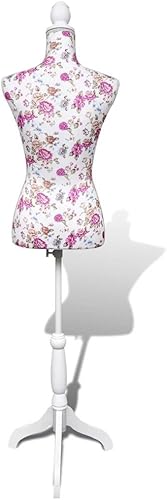 Tidyard Buste de Couture de Femme Mannequin de Couture Femme en Coton Blanc Motifs à Rosiers Hauteur Réglable - Nail Gallerys
