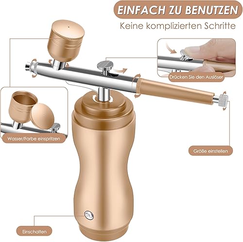Powate 48 PSI Kit Aerographe avec Compresseur Portable Mini Aérographe Double Action Réglable sans Fil pour Modelisme Peinture Nail Art Gâteaux Tatouage Artisanat,Or - Nail Gallerys