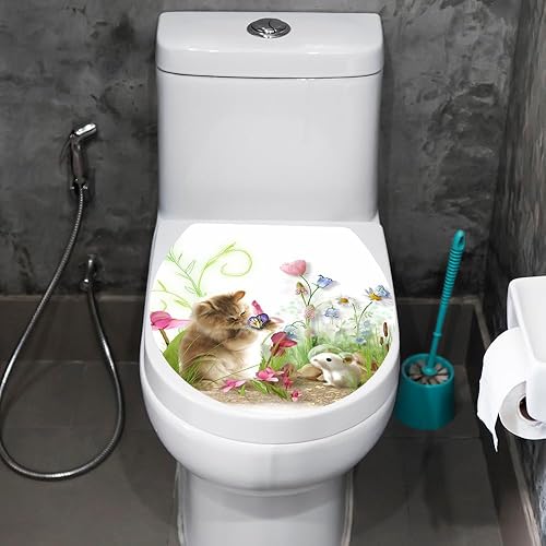 Autocollants réalistes et vifs pour abattant de toilette en forme d'OVA, motif fleurs animas pour décoration de salle de bain (chat) - Nail Gallerys