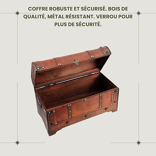 Brynnberg - Boîte de Rangement Coffre au Trésor Cadenas - 39x22x28cm, Grand Coffre Médiévale Bois - Nail Gallerys