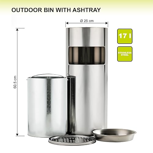 OKKO | Poubelle 17L | Design Moderne Poubelle | Poubelle sur Pied Extérieur, Interieur | Taille Optimale, Deux Fonctions | La Poubelle Extérieure en Acier Inoxydable | Argent, Noir - Nail Gallerys