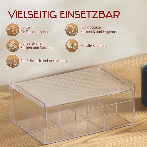 Verona Creative Life Boîte à Thé Organisateur Polyvalent Acrylique Transparent - Motif Géométrique Élégant, Pratique pour Rangement Cuisine, Salle de Bain, Bijoux, Sachets - Gain de Place - Nail Gallerys