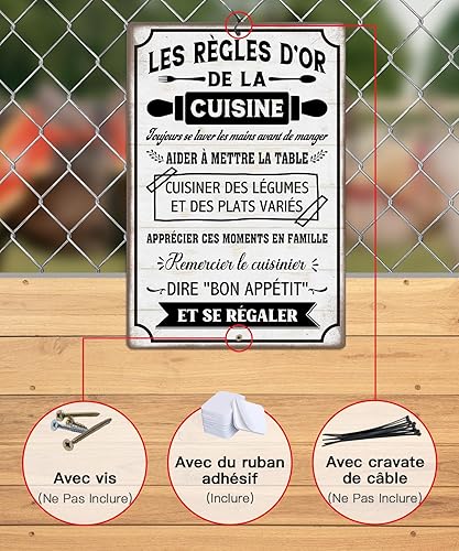 Putuo Decor Plaque Métallique Règles d’Or de la Cuisine, Panneau Déco Vintage en Aluminium, Idéal pour Cuisine et Salle à Manger, 30x20 cm - Nail Gallerys