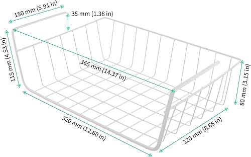 FUNSUEI Lot de 5 tiroir suspendu sous étagère, 34 x 22 x 11,5 cm, En fil métallique, Blanc,panier suspendu rangement Pour cuisine, bureau, armoire, salle de bain - Nail Gallerys