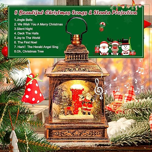 Wikay Lanterne Noel Lanterne Boule à Neige Musicale LED de Noël, Lampe de Noel Lumineux Père Noël et Flocon de Neige avec 8 Songs pour Décoration Noel Intérieure Prise USB ou Alimenté par Pile - Nail Gallerys