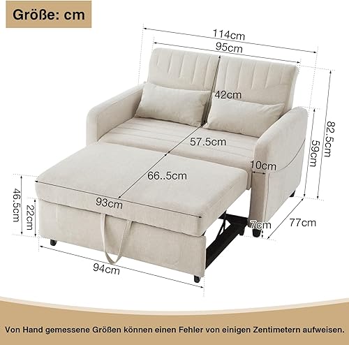 KOMHTOM Canapé-lit Multifonctionnel avec Dossier Réglable en Trois Positions, Moderne Canapé Convertible 2 Places avec 2 Coussins, Lin (Beige) - Nail Gallerys