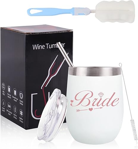 Cadeau pour future mariée, cadeau de mariage pour mariée, cadeau de fête prénuptiale, cadeau pour enterrement de vie de jeune fille, verre à vin en acier inoxydable avec paille, or rose - Nail Gallerys