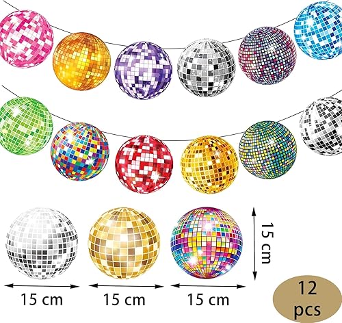 Ovanda Boule disco à suspendre - Décoration de plafond - Néon des années 70 - Boule à facettes colorée - Guirlande disco multicolore - Bannière de fête des années 70 - Décoration d'anniversaire - Nail Gallerys