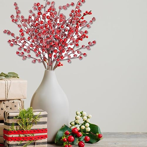 KARELLS 10 Pièces Baies de Houx Artificielles,Baies Rouges Branches de Baies de Houx,Tiges de Baies Rouges Artificielles,Baies de Houx de Fruits Givrés de Noël,pour Décorations de Maison - Nail Gallerys