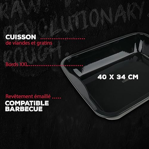 FM Professional 9912650 Lot de 2 plats de four, plat émaillé, plaque cuisson four, plat à gratins, plat à four XXL, plaque four, Acier émaillé, Noir, 40 x 34 x 8 cm - Nail Gallerys