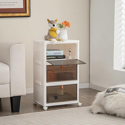 COSTWAY Boîte Rangement Plastique 90L, 6 Caisses de Rangement Pliables avec 4 Roulettes et Couvercles, Boite Empilable pour Chaussures, Jouets, Caisse pour Chambre, Salon, Cuisine (90L) - Nail Gallerys