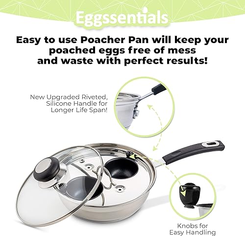 Eggssentials Pocheuse à œufs avec revêtement anti-adhésif – Poêle à œufs pochés en acier inoxydable sans PFOA avec spatule, machine à œufs pochés, ustensile de cuisine - Nail Gallerys