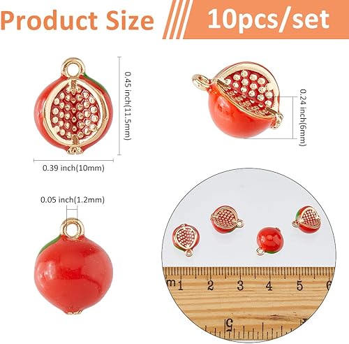 SUPERFINDINGS 10 Pièces Breloque Grenade Rouge Breloque Grenat 3D Breloque Fruit en Laiton Émaillé Et Breloque Mini Nourriture en Plaqué Or pour Boucles d'oreilles Bracelet Collier Bricolage Bijoux - Nail Gallerys