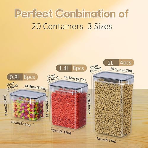 Cinnani Boite de Rangement Cuisine Lot de 20, Bocaux Hermetiques Alimentaires en Plastique Scellée avec Couvercle, sans BPA pour Stocker les Cereales Pâtes Farine Nourriture pour Animaux de Compagnie - Nail Gallerys